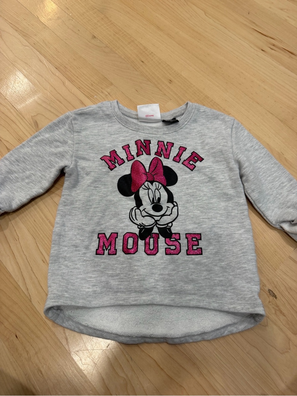 Disney Minnie Mouse Light Gray Sweatshirt with Pink Glitter